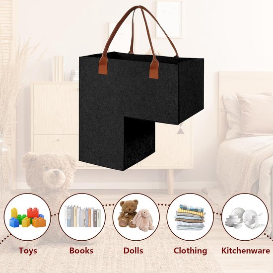 Panier d'escalier pliable en L - Sac de rangement - Panier d'escalier en feutre - Panier à linge - Panier à jouets - Articles ménagers - Pour linge et speelgoed - 42 x 42 x 25,5 cm - Noir