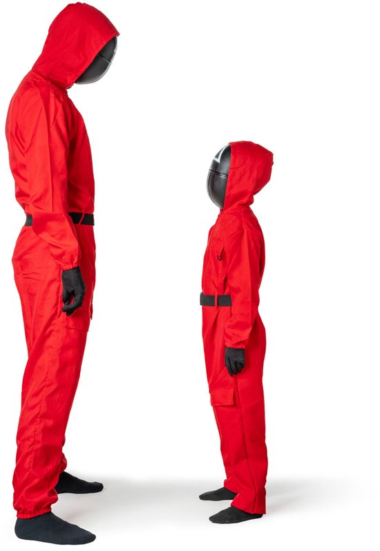 Costume de jeu rouge – Combinaison rouge avec masque, Gants et Riem – Halloween – Taille S