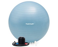 Ballon de Fitness Tunturi Anti Burst avec pompe - Ballon de Yoga 65 cm - Ballon de Pilates - Ballon de grossesse - Poids utilisateur 220 kg - Avec application d'entraînement - Bleu clair