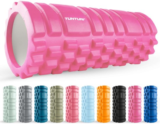 Tunturi Yoga Grid Foam Roller - Massage Roller - Foamroller - Fitness Roller - Roze - 33cm - Incl. gratis fitness app