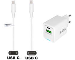 OneOne 45W super snellader met 2 poorten. Oplader met Sterke 0,2m USB C naar C kabel. PD lader adapter past op Google Pixel 7, 7 Pro, 8, 8a, 8 Pro, 9, 9 Pro, 9 Pro XL, 9 Fold, 10, 10 Pro, 10 Pro XL, 10 Fold, C, XL