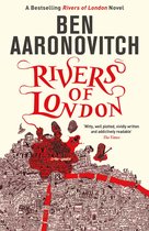 Boekomslag van 'Rivers of London' door Ben Aaronovitch, met rode tekst en een kaart van Londen.