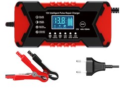 Acculader 12V 6A – Automatische Druppellader & Onderhoudslader – Reparatiemodus – LCD Display – Geschikt voor Auto, Motor, Scooter, Camper, Boot – AGM, GEL, SLA, EFB & Loodzuur Accu