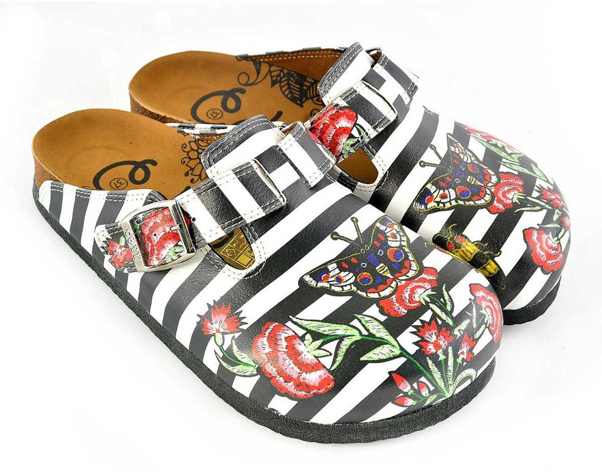 GOBY Butterfly Stripes Dames Clogs Handmade Vegan Leer