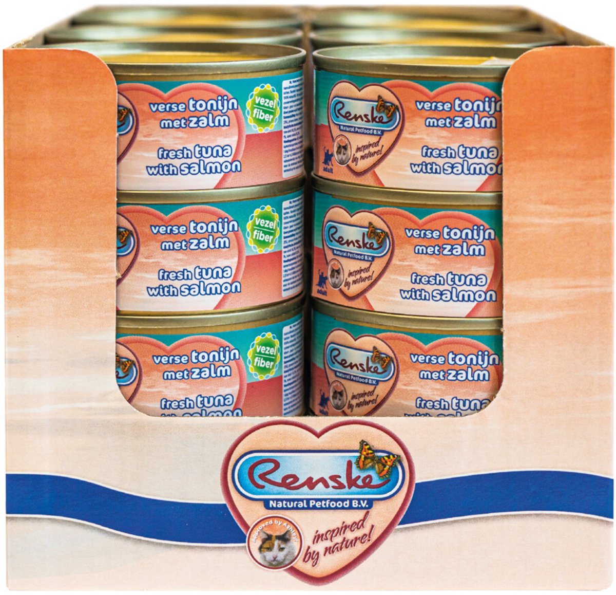 Renske Graanvrij vezel tonijn met zalm natvoer kat (blikjes) 2 trays (48 x 70 g)