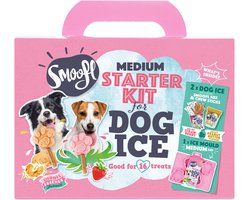 Smoofl honden lekkernij - Starter Kit om je eigen honden ijs te maken, Kit met 2 ijsmixen voor honden, Pindakaas en Aardbei smaak, een pootvormige Silicone Vorm - voor 4 hondenijsjes