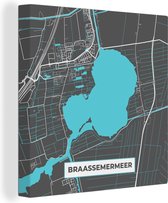 Canvas Schilderij Braassemermeer - Stadskaart - Plattegrond - Water - Nederland - Kaart - 50x50 cm - Wanddecoratie