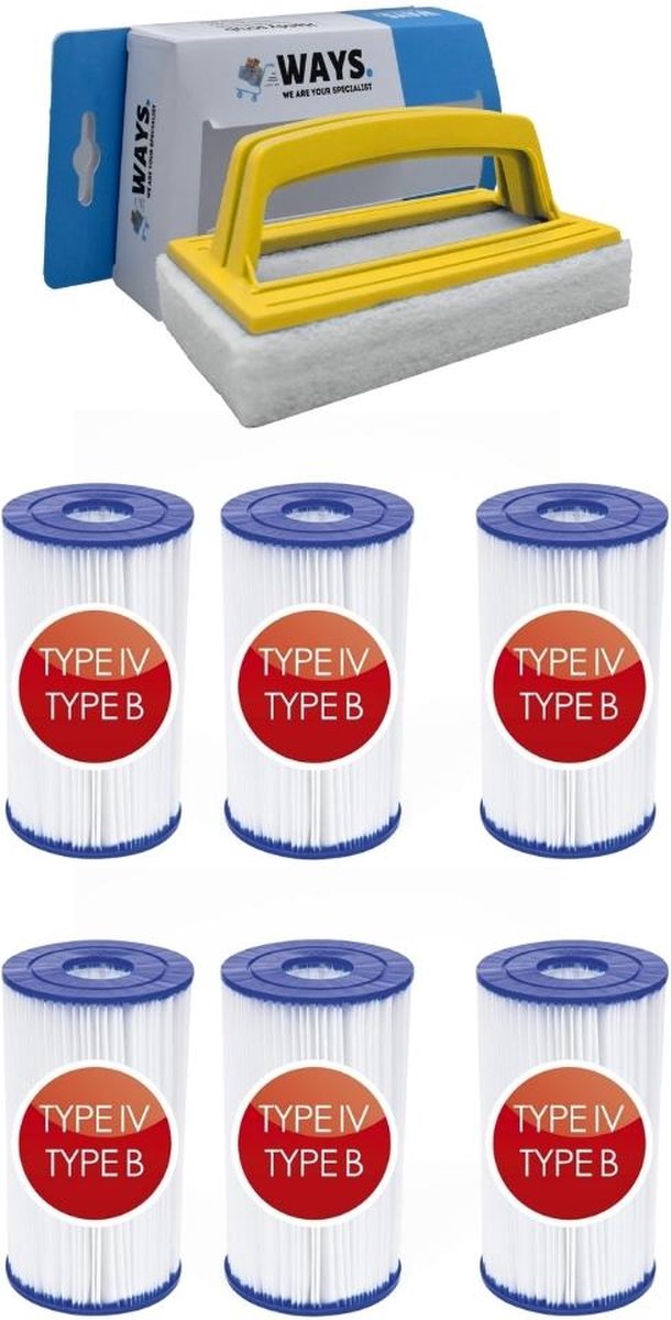 Bestway - Type IV filters geschikt voor filterpomp 58391 - 6 stuks & WAYS scrubborstel