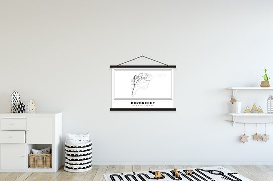 Porte-affiche avec affiche - Affiche scolaire - Nederland - Dordrecht - Plan de la ville - Carte - Wit - Carte - 90x60 cm - Lattes noires