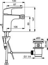 Hansa Hansapinto 1-gats bidetkraan m. waste uitloop 10.6cm chroom