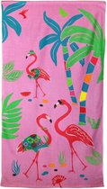 Strand/badlaken voor kinderen 70 x 140 cm microvezel - Strandhanddoeken met flamingo's