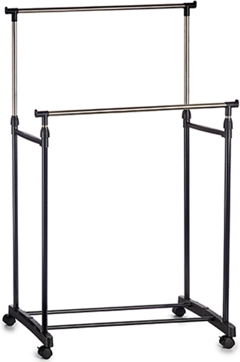 Kipit Kledingrek - mobiel - dubbele stang - 80 cm - rek op wielen - verstelbaar van 90 tot 160 cm
