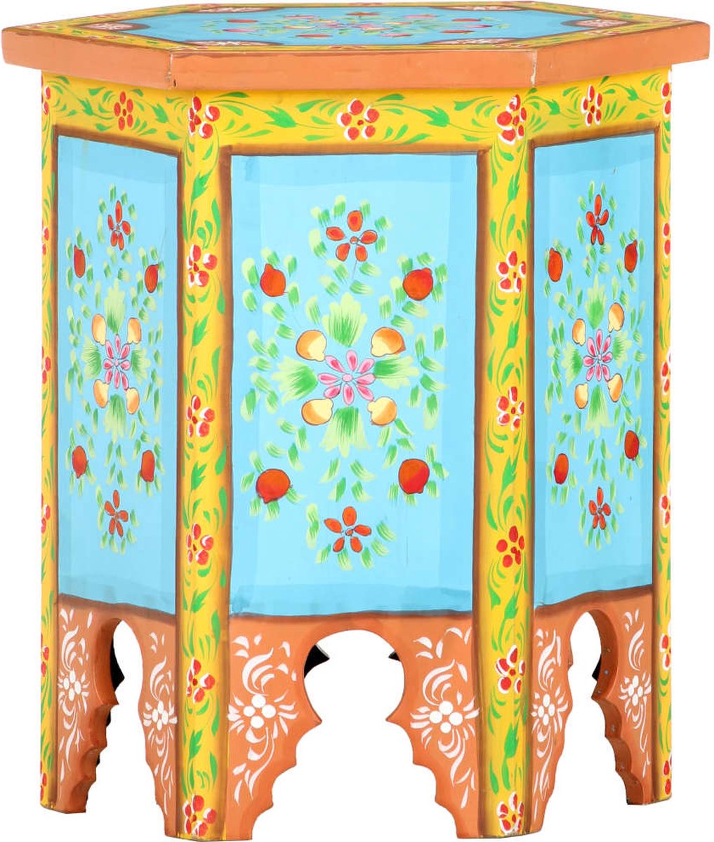 vidaXL Bijzettafel - handgeschilderd - 38x33x42 - cm - mangohout - meerkleurig