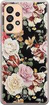 Casimoda® hoesje - Geschikt voor Samsung A53 - Bloemen flowerpower - Backcover - Siliconen/TPU - Zwart