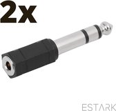 ESTARK® Audio Plug 2 STUKS - 6.35mm Jack (m) - 3.5mm Jack (v) Stereo AUX Audio Aux Adapter - Verloopstekker - 6.35 mm naar 3.5 mm - Mini jack naar jack - Verloopplug – Jackplug - Koppelstuk - Audio plug - metaal / verguld - Zwart2