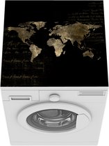 Wasmachine beschermer mat - Wereldkaart - Goud - Letters - Breedte 60 cm x hoogte 60 cm