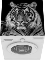 Wasmachine beschermer mat - Dierenprofiel Sumatraanse tijger in zwart-wit - Breedte 60 cm x hoogte 60 cm