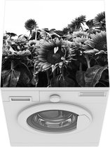 Wasmachine beschermer mat - Zonnebloemen in Nederland zwart-wit - Breedte 60 cm x hoogte 60 cm