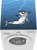 Wasmachine beschermer mat - een lachende witte haai in de zee - Breedte 60 cm x hoogte 60 cm