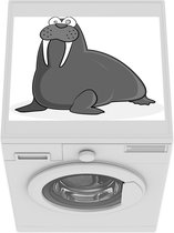 Wasmachine beschermer mat - een walrus met een bruine kleur - zwart wit - Breedte 55 cm x hoogte 45 cm