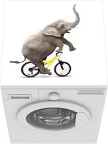 Wasmachine beschermer mat - Olifant - Fiets - Wit - Breedte 60 cm x hoogte 60 cm
