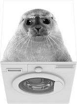 Wasmachine beschermer mat - Zeehond - Portret dierenprint - zwart wit - Breedte 60 cm x hoogte 60 cm