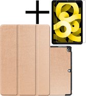 iPad Air 2022 Hoesje Plus Screenprotector Book Case Cover Plus Screen Protector - Goud