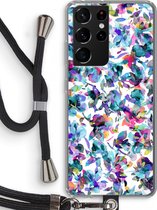 Case Company® - Samsung Galaxy S21 Ultra hoesje met Koord - Hibiscus Flowers - Telefoonhoesje met Zwart Koord - Bescherming aan alle Kanten en Over de Schermrand