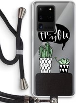 Case Company® - Samsung Galaxy S20 Ultra hoesje met Koord - Hey you cactus - Telefoonhoesje met Zwart Koord - Bescherming aan alle Kanten en Over de Schermrand