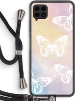 Case Company® - Samsung Galaxy A22 4G hoesje met Koord - White butterfly - Telefoonhoesje met Zwart Koord - Bescherming aan alle Kanten en Over de Schermrand