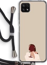 Case Company® - Samsung Galaxy A22 5G hoesje met Koord - I drink wine - Telefoonhoesje met Zwart Koord - Bescherming aan alle Kanten en Over de Schermrand