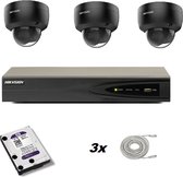Set met 3 zwarte Hikvision DS-2CD2146G2-I 2.8mm buiten camera’s, Hikvision recorder en Western Digital harde schijf