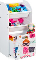 Relaxdays speelgoedkast met opbergboxen - kinderkamer opbergkast - witte kinderkast smal