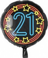 folieballon cijfer 21 rond 46 cm zwart/blauw