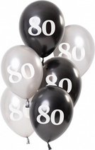 ballonnen Glossy 80 jaar 23 cm latex zwart/zilver 6 stuks