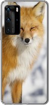Telefoonhoesje Geschikt voor Huawei P40 Pro hoesje - Vos - Sneeuw - Rood - Siliconen Telefoonhoesje