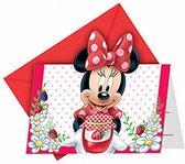 uitnodigingen met envelop Minnie Mouse rood/wit 6 stuks