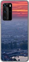Geschikt voor Huawei P40 Pro hoesje - Rotterdam - Zonsondergang - Roze - Siliconen Telefoonhoesje