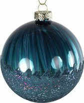 kerstbal Sicco 8 cm glas blauw/goud