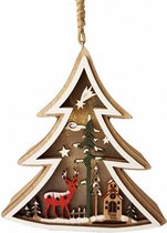kersthanger kerstboom 11 x 12 cm hout bruin/wit
