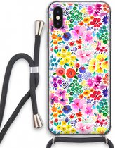 Case Company® - iPhone XS hoesje met Koord - Little Flowers - Telefoonhoesje met Zwart Koord - Extra Bescherming aan alle Kanten en Over de Schermrand