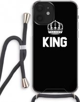 Case Company® - iPhone 12 mini hoesje met Koord - King zwart - Telefoonhoesje met Zwart Koord - Extra Bescherming aan alle Kanten en Over de Schermrand