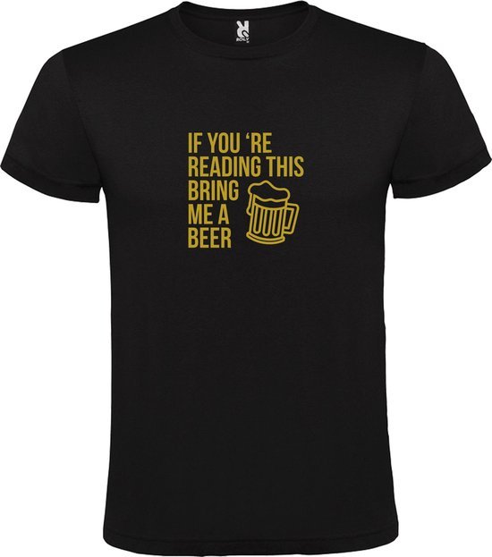 T-shirt Zwart avec imprimé "Si vous lisez ceci, apportez-moi une bière" imprimé Or taille XS