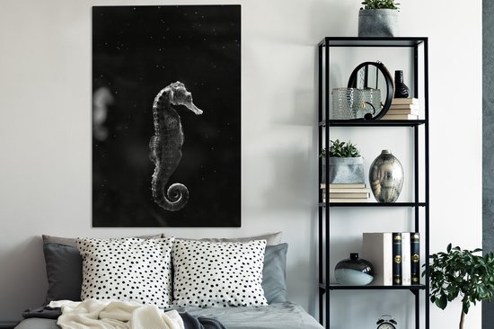 Tableau sur toile Hippocampe sur fond sombre - noir et blanc - 90x140 cm - Décoration murale