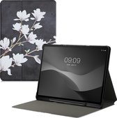 kwmobile hoes voor Samsung Galaxy Tab S7 Plus / Tab S7 FE - Dunne tablethoes in taupe / wit / donkergrijs - Met standaard - Magnolia design