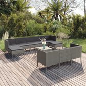 11-delige Loungeset met kussens poly rattan grijs