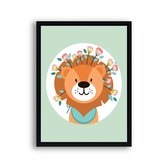 Schilderij  Leeuw met bloemetje - Groen / Jungle / Safari / 40x30cm