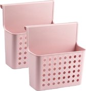 Set van 2x stuks badkamer/keuken hang opbergmandjes/organizers roze 26 x 24 cm - Hangmandjes/kastmandjes