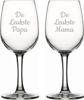 Gegraveerde witte wijnglas 26cl De Leukste Mama-De Leukste Papa