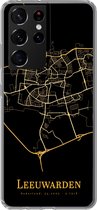 Geschikt voor Samsung Galaxy S21 Ultra hoesje - Leeuwarden - Stadskaart - Black & gold - Siliconen Telefoonhoesje